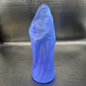 Vintage 1980s Madonna And Child Virgin Religious Icon Blue Heavy Figurine Satin